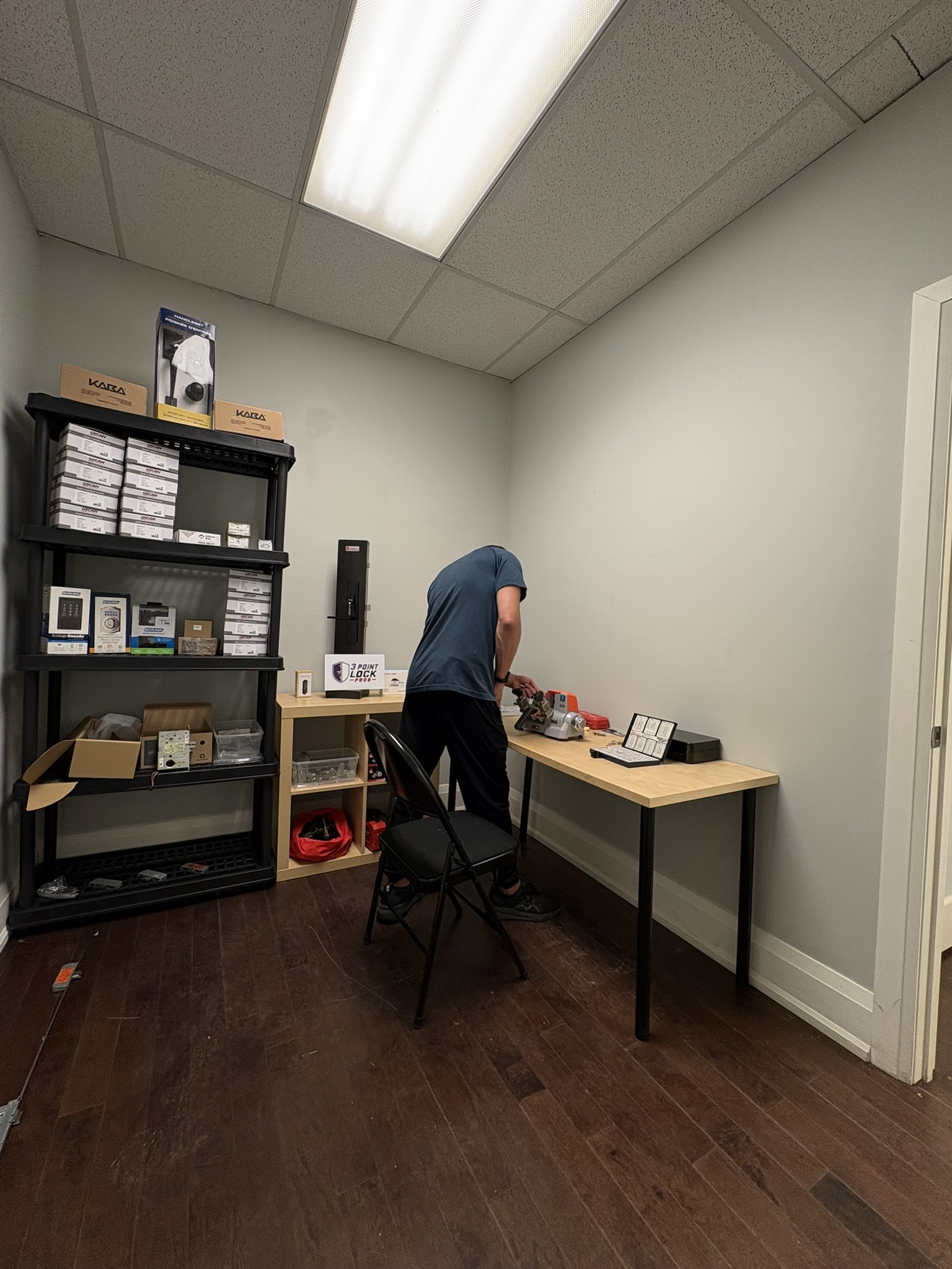 Home Locksmith working in the 3 Point Lock Pros workshop